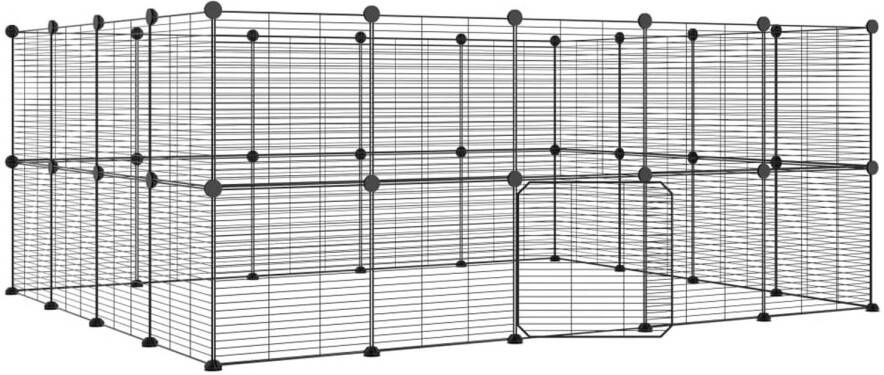 VidaXL Huisdierenkooi met deur 36 panelen 35x35 cm staal zwart