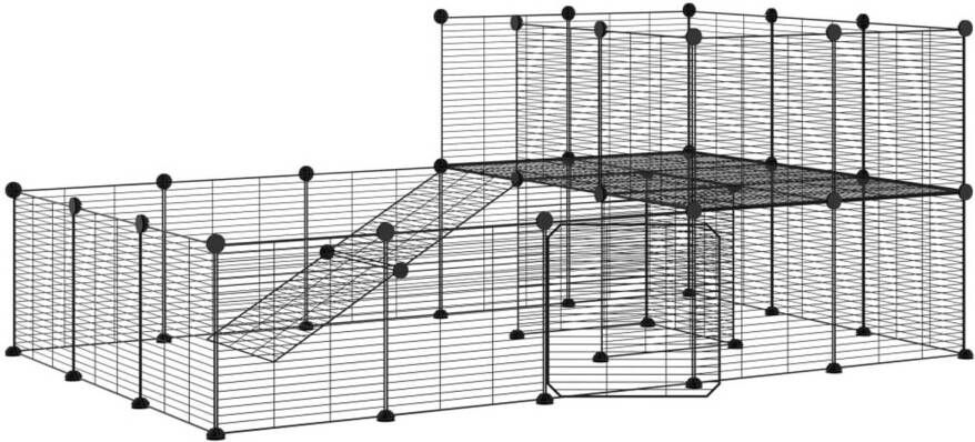 VidaXL Huisdierenkooi met deur 36 panelen 35x35 cm staal zwart