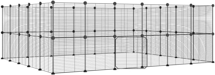 VidaXL Huisdierenkooi met deur 44 panelen 35x35 cm staal zwart