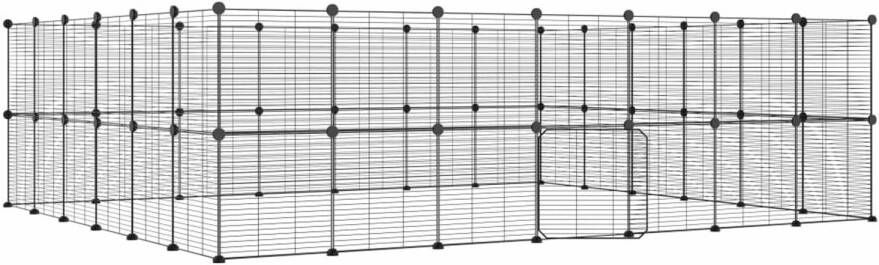 VidaXL Huisdierenkooi met deur 52 panelen 35x35 cm staal zwart