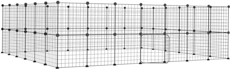 VidaXL Huisdierenkooi met deur 52 panelen 35x35 cm staal zwart