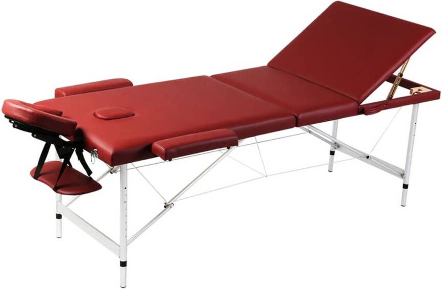 VidaXL Inklapbare massagetafel 3 zones met aluminium frame (rood)