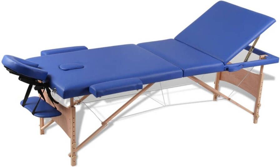 VidaXL Inklapbare massagetafel 3 zones met houten frame (blauw)