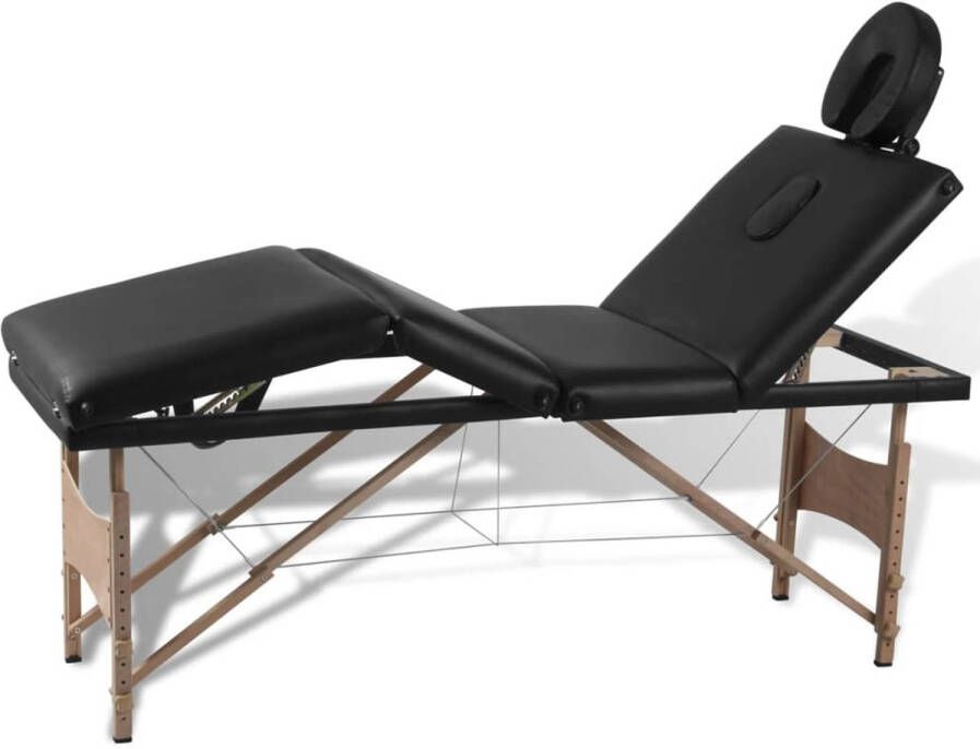 VidaXL Massagetafel inklapbaar met houten frame(vier delen zwart )