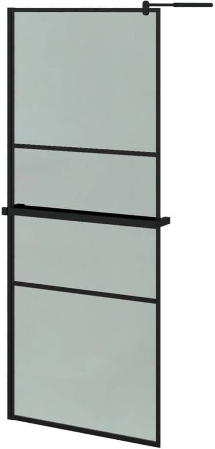 VidaXL Inloopdouchewand met schap 80x195 cm ESG-Glas aluminium zwart