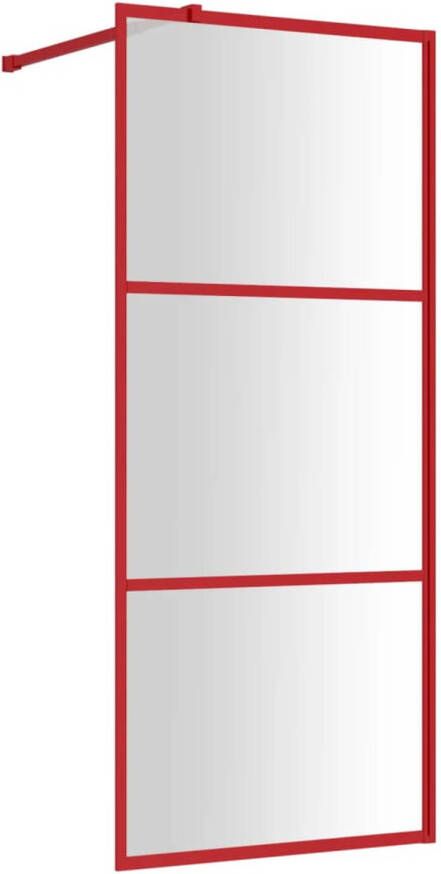 VidaXL Inloopdouchewand transparant 90x195 cm ESG-glas rood