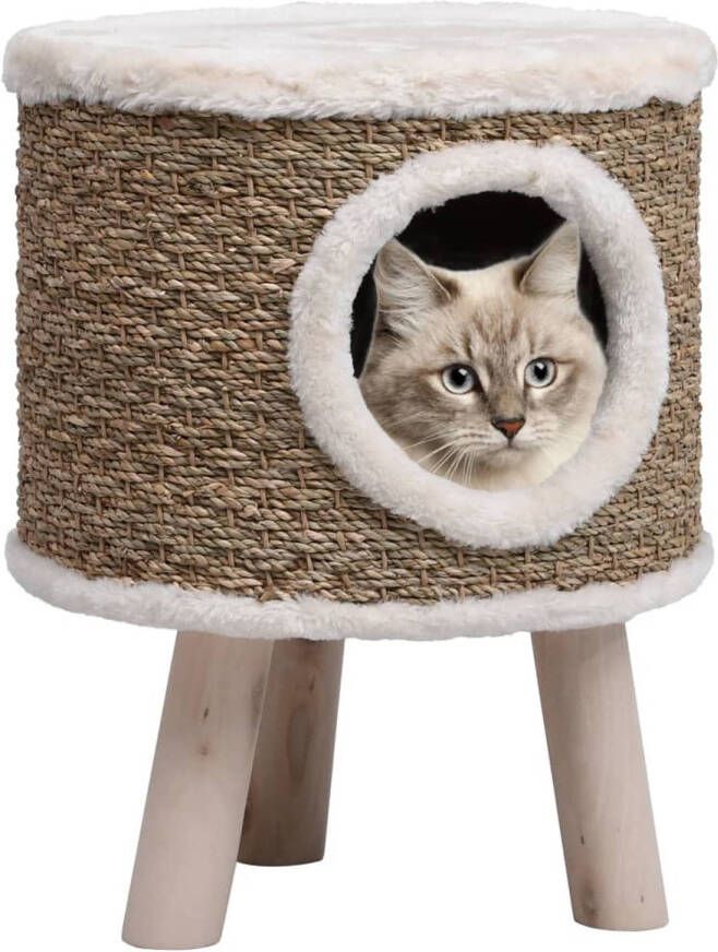 VidaXL Kattenhuis met houten poten 41 cm zeegras