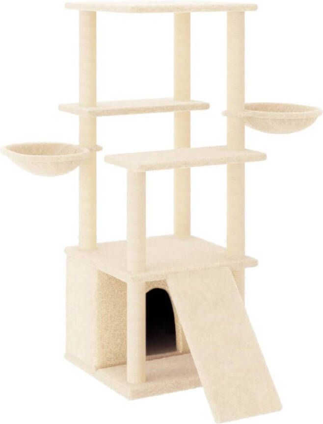 VidaXL Kattenmeubel met sisal krabpalen 133 cm crèmekleurig