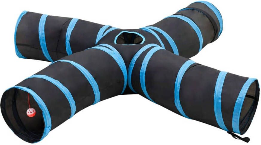 VidaXL Kattentunnel 4-voudig 25 cm polyester zwart en blauw