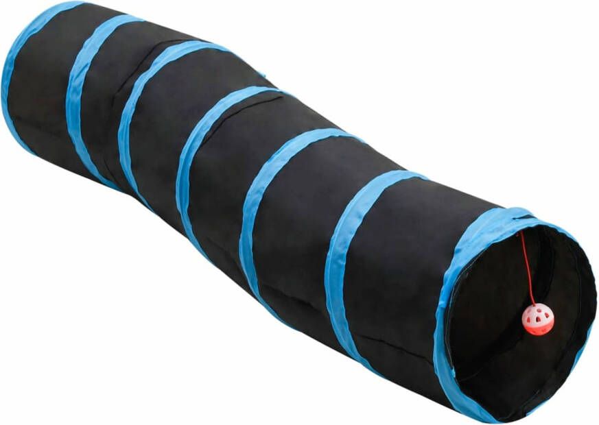 VidaXL Kattentunnel S-vorm 122 cm polyester zwart en blauw