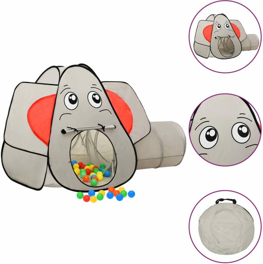 VidaXL Kinderspeeltent met 250 ballen olifant 174x86x101 cm grijs