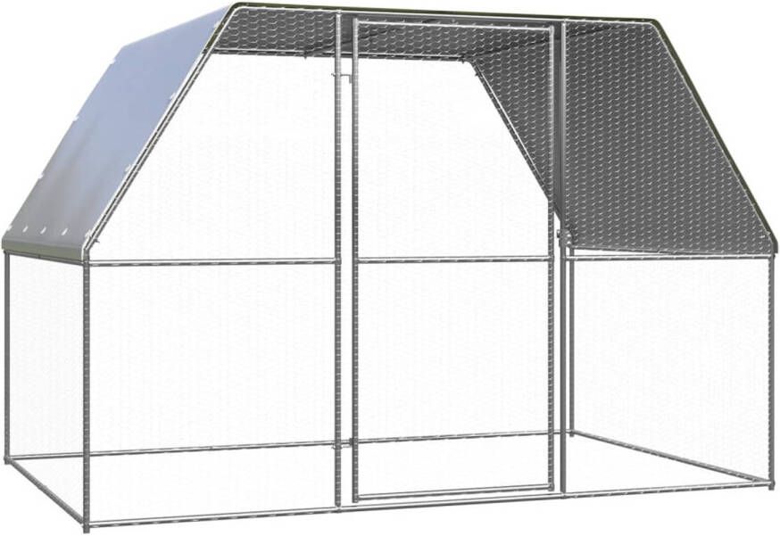 VidaXL Kippenkooi 3x2x2 m gegalvaniseerd staal zilverkleurig en grijs