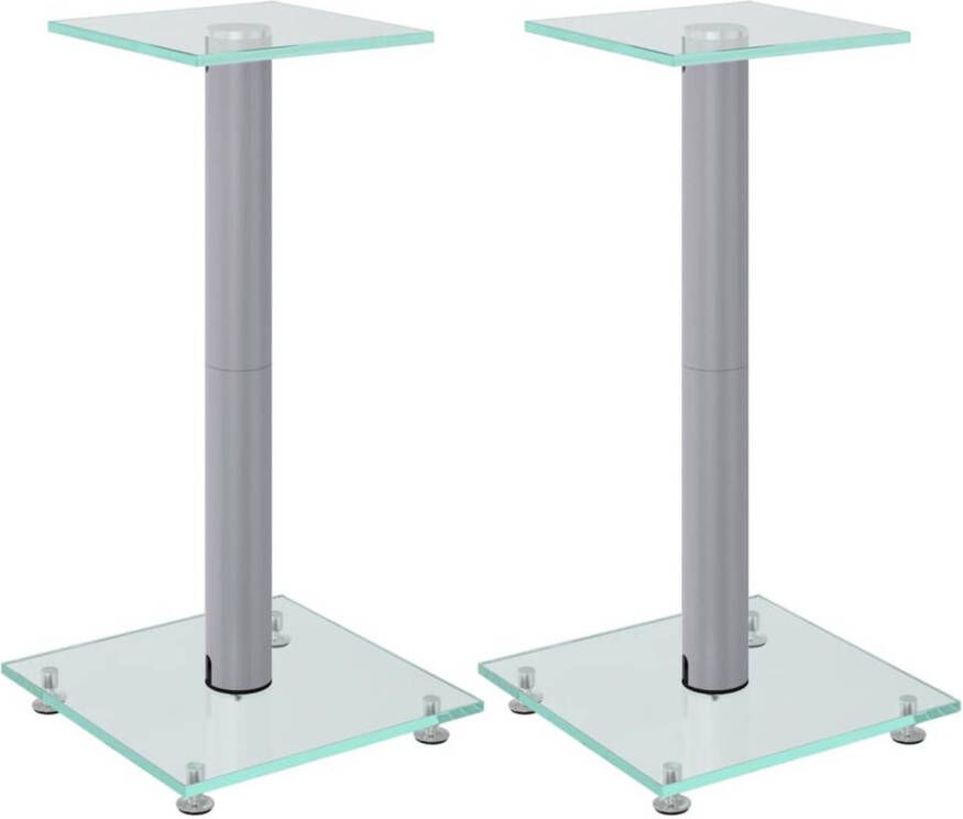 VidaXL Luidsprekerstandaards 2 st 1 pijler gehard glas zilverkleurig