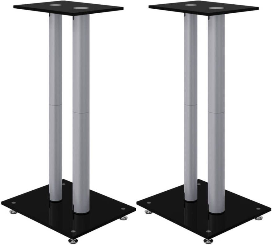 VidaXL Luidsprekerstandaards 2 st 2 pijlers gehard glas zwart zilver