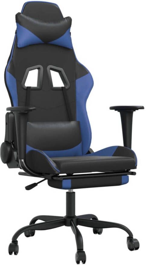 VidaXL Massage gamestoel met voetensteun kunstleer zwart en blauw