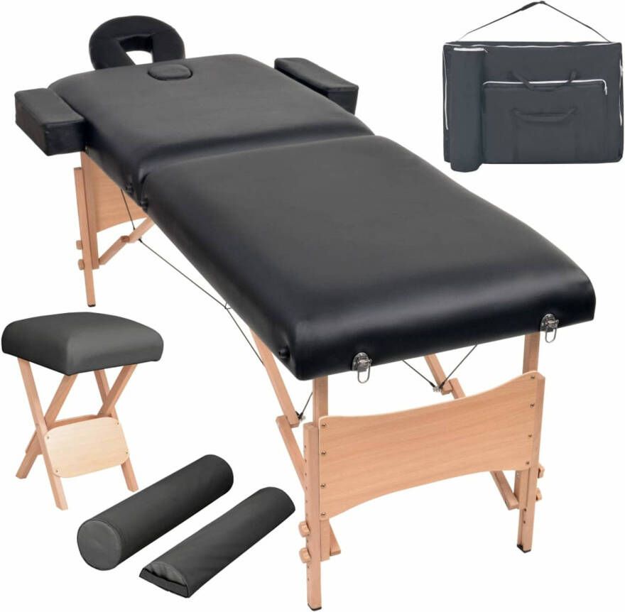 VidaXL Massagetafel- en krukset inklapbaar 2 zones 10 cm dik zwart