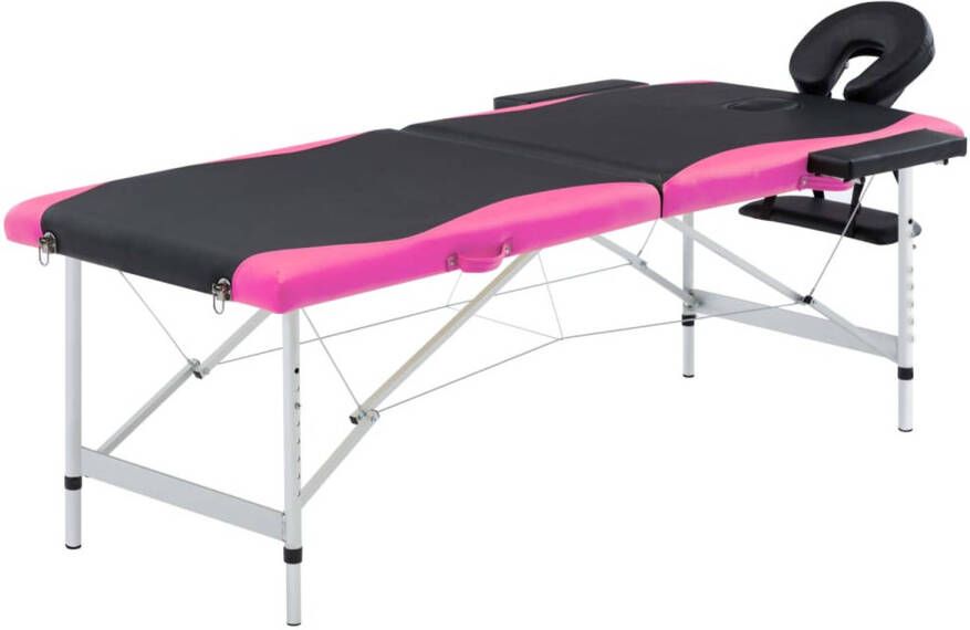 VidaXL Massagetafel inklapbaar 2 zones aluminium zwart en roze
