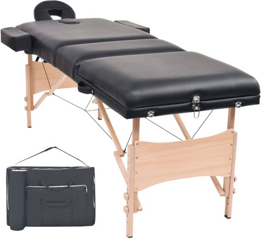 VidaXL Massagetafel inklapbaar 3 zones 10 cm dik zwart