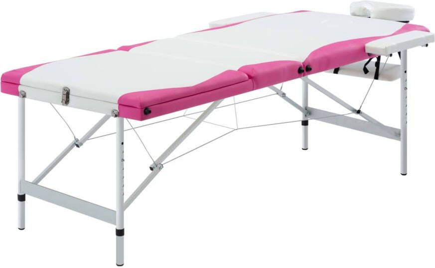 VidaXL Massagetafel inklapbaar 3 zones aluminium wit en roze