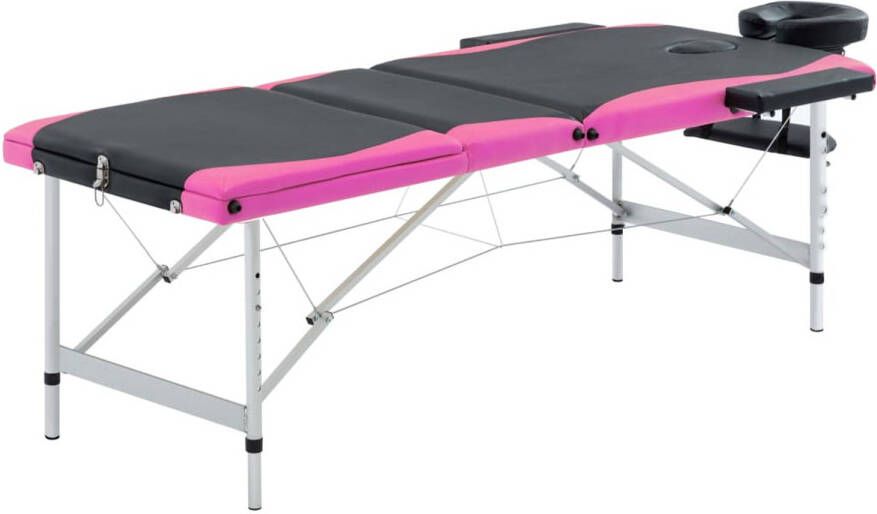 VidaXL Massagetafel inklapbaar 3 zones aluminium zwart en roze