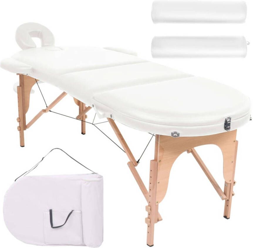 VidaXL Massagetafel inklapbaar 4 cm dik met 2 bolsters ovaal wit