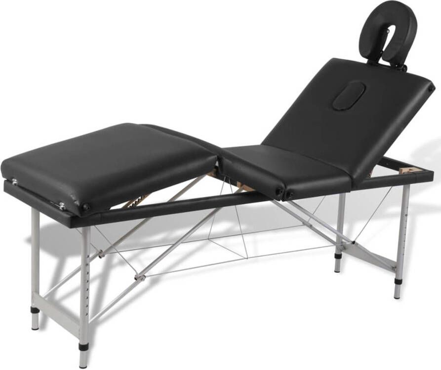 VidaXL Massagetafel met 4 zones inklapbaar aluminum frame zwart