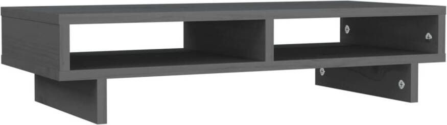 VidaXL Monitorstandaard 60x27x14 cm massief grenenhout grijs