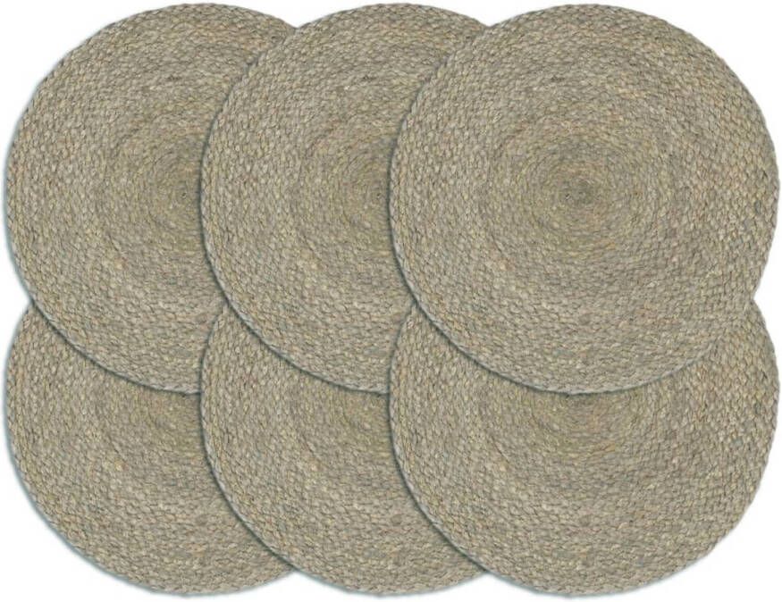 VidaXL Placemats 6 st rond 38 cm jute effen grijs