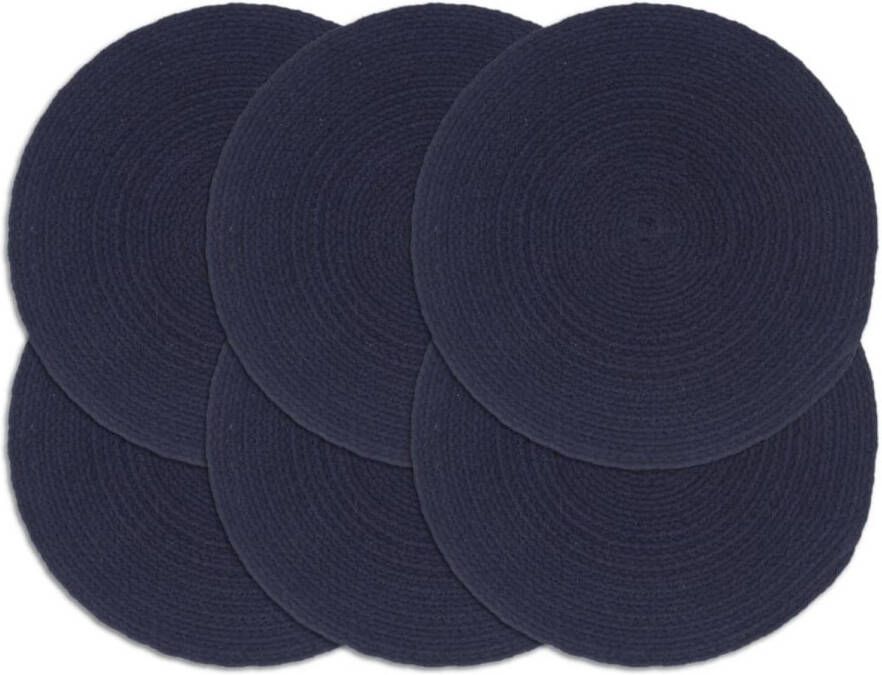 VidaXL Placemats 6 st rond 38 cm katoen effen marineblauw