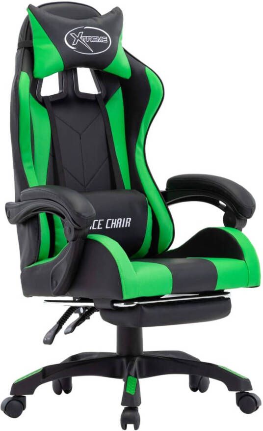 VidaXL -Racestoel-met-voetensteun-kunstleer-groen-en-zwart