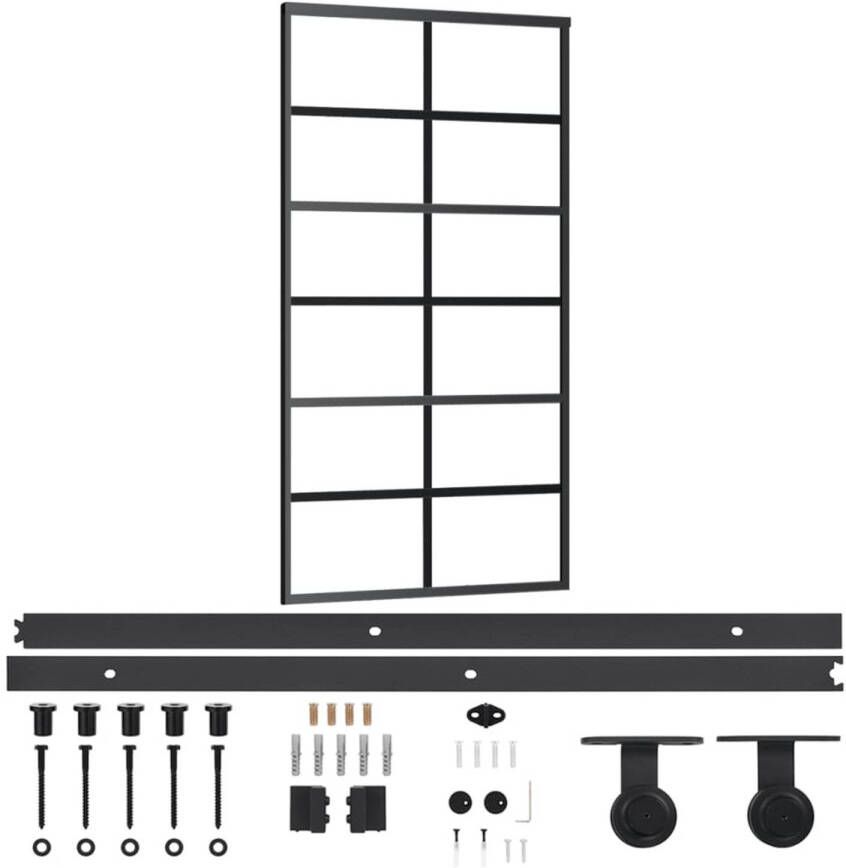 VidaXL Schuifdeur met beslag 102x205 cm aluminium en ESG-glas