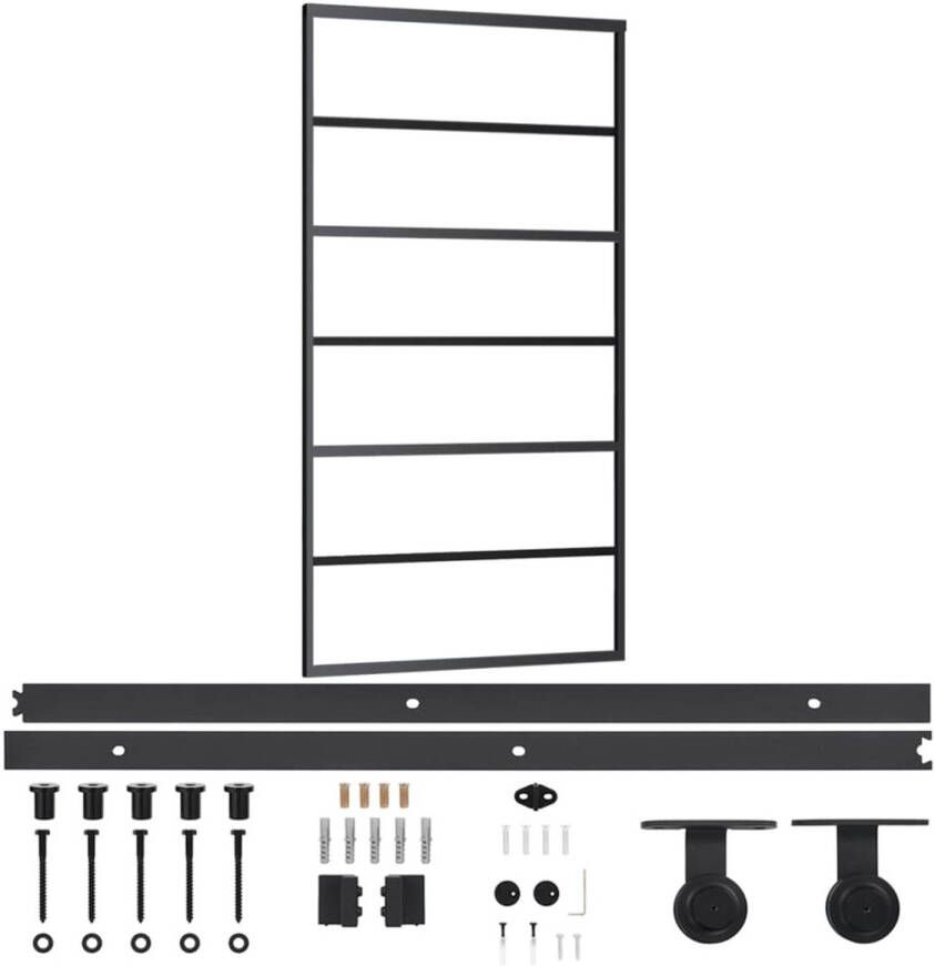 VidaXL Schuifdeur met beslag 102x205 cm aluminium en ESG-glas