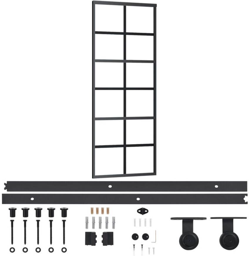 VidaXL Schuifdeur met beslag 76x205 cm aluminium en ESG-glas