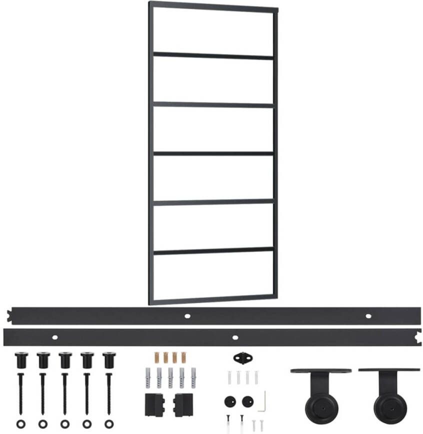 VidaXL Schuifdeur met beslag 90x205 cm aluminium en ESG-glas