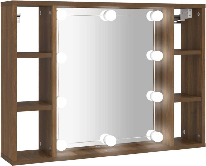 VidaXL Spiegelkast met LED-verlichting 76x15x55 cm bruineikenkleurig