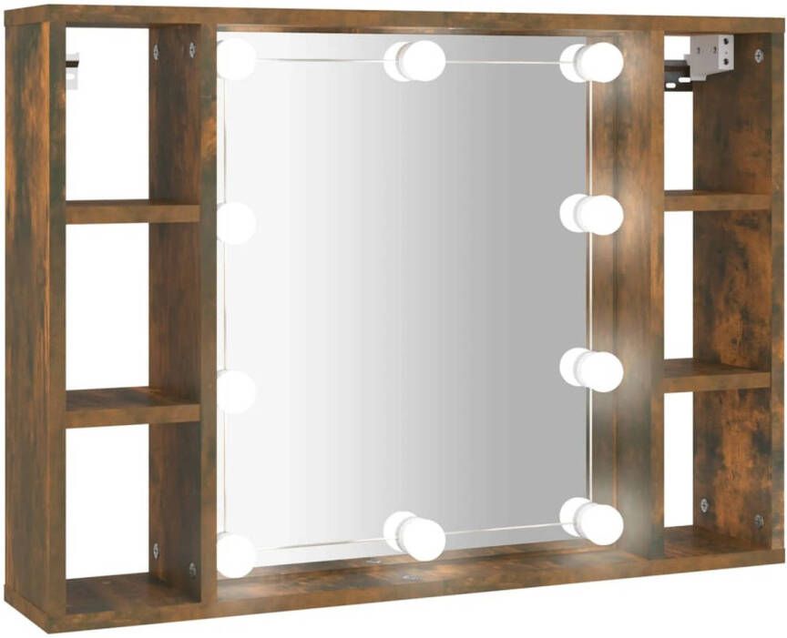 VidaXL Spiegelkast met LED-verlichting 76x15x55 cm gerookt eikenkleur