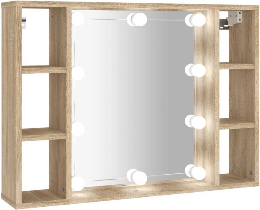 VidaXL Spiegelkast met LED-verlichting 76x15x55 cm sonoma eikenkleurig