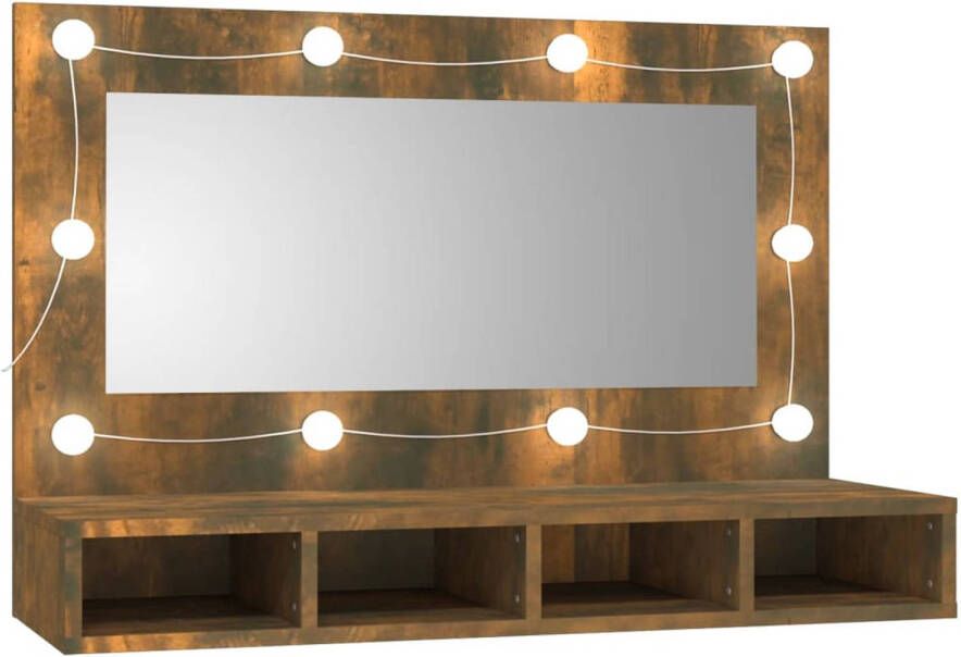 VidaXL Spiegelkast met LED-verlichting 90x31 5x62 cm gerookt eiken