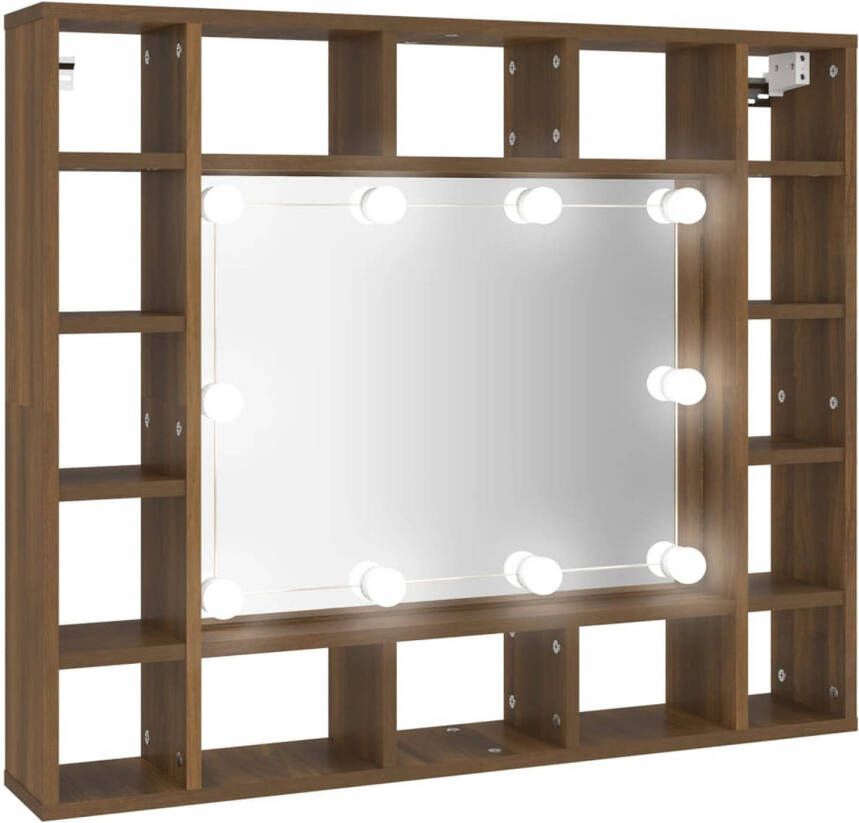 VidaXL Spiegelkast met LED-verlichting 91x15x76 5 cm bruineikenkleurig