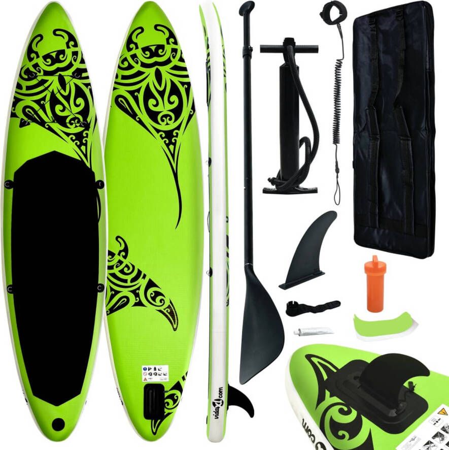 VidaXL Stand Up Paddleboardset opblaasbaar 320x76x15 cm groen