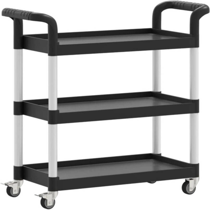 VidaXL Trolley 3-laags 77x34x72 cm aluminium zwart