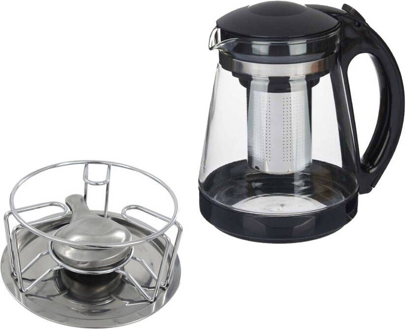 Vivalto Theepot met filter infuser inclusief warmhoudplaatje 1 8 L chroom Theepotten