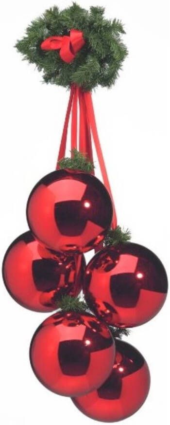 Warentuin Hangende Rode Kerstballen 5 Stuks 10 Cm Met Groen