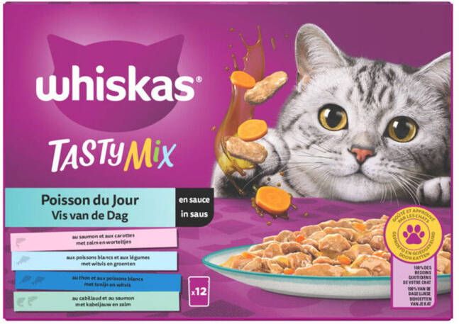 Whiskas 1 Vis van de Dag in saus maaltijdzakjes multipack 12x85g dierensnack