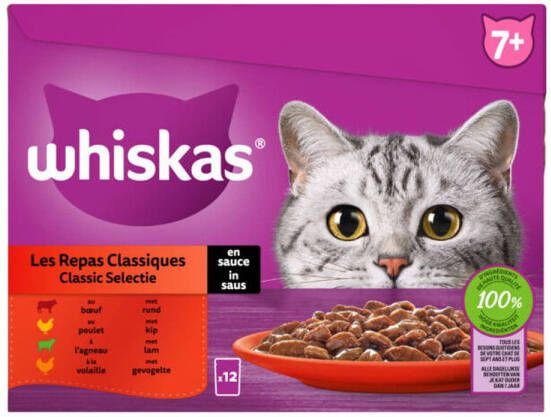 Whiskas Classic Selectie in saus maaltijdzakjes multipack 12x85g dierensnack