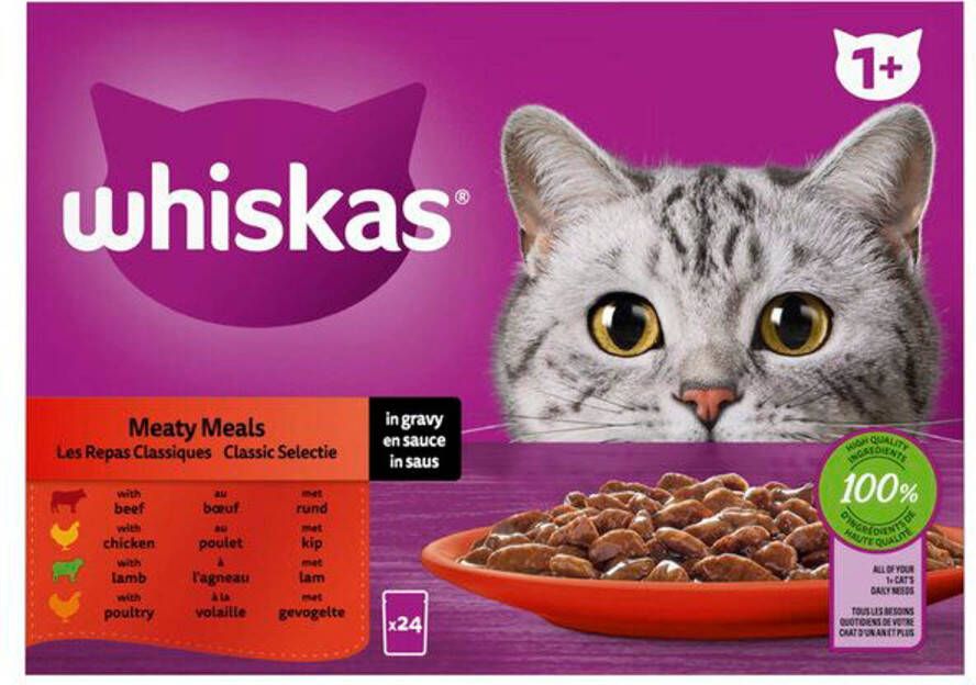 Whiskas Classic Selectie in saus maaltijdzakjes multipack 24x85g dierensnack