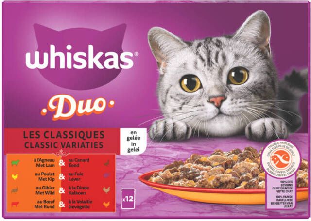 Whiskas Classic Variaties in gelei maaltijdzakjes multipack 12x85g dierensnack