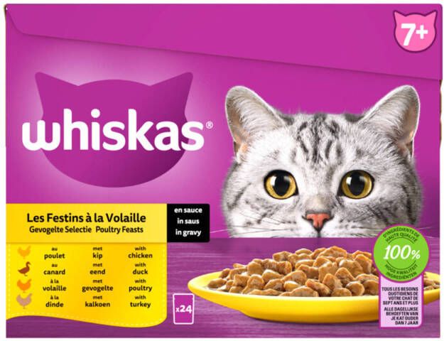 Whiskas Gevogelte Selectie in saus maaltijdzakjes multipack 24x85g dierensnack