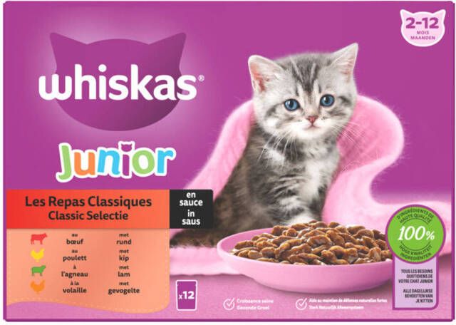 Whiskas Junior Classic Selectie in saus maaltijdzakjes multipack 12x85g dierensnack