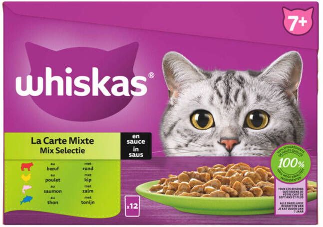 Whiskas Mix Selectie in saus maaltijdzakjes multipack 12x85g dierensnack